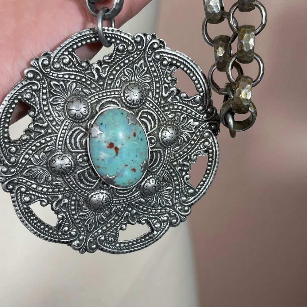 Vintage Art deco victorian renaissance revival Silver Goth Medieval necklace